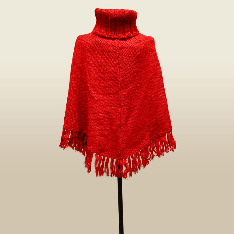 Mohair- Red Turtle Neck Poncho - HKarim Buksh