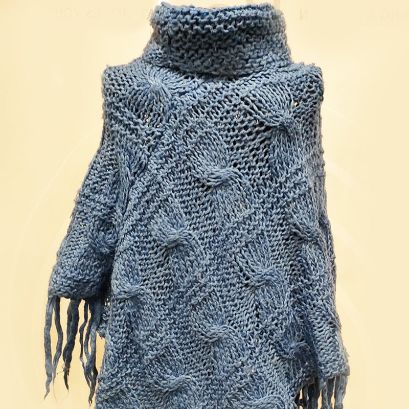 Turtle  Neck blue Cable knit Pullover - HKarim Buksh