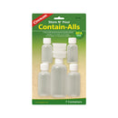 Contain-Alls 1) 4 Oz. (120 Ml) Bottle, 2)2 Oz. (60 Ml) Bottles, 2) 1 Oz. (30 Ml) Bottles, 2) 1/2 Oz. (15 Ml) Polycon Containers - HKarim Buksh