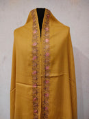 Mustard Pink Pashmina Border Embroidery Shawl - HKarim Buksh