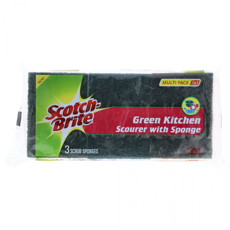 Scotch-Brite 3 Scrub Sponges Green Kitchen Scourer with Sponge - HKarim Buksh