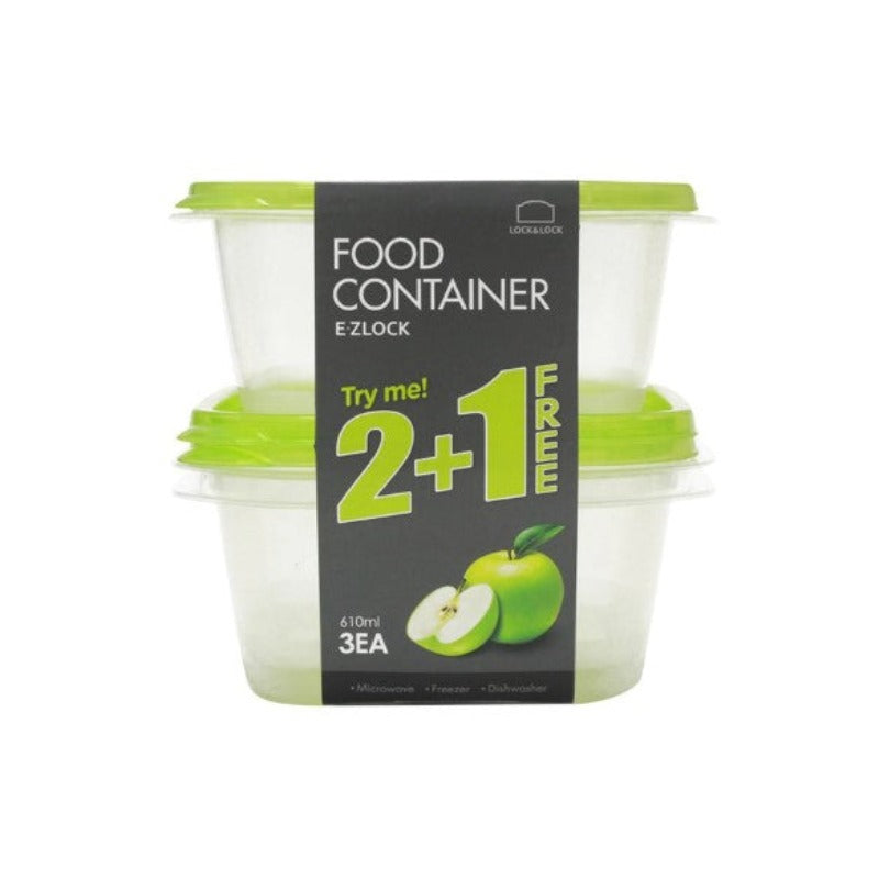 Lock & Lock New Ez Lock Rect. Container  3P Set 610Ml