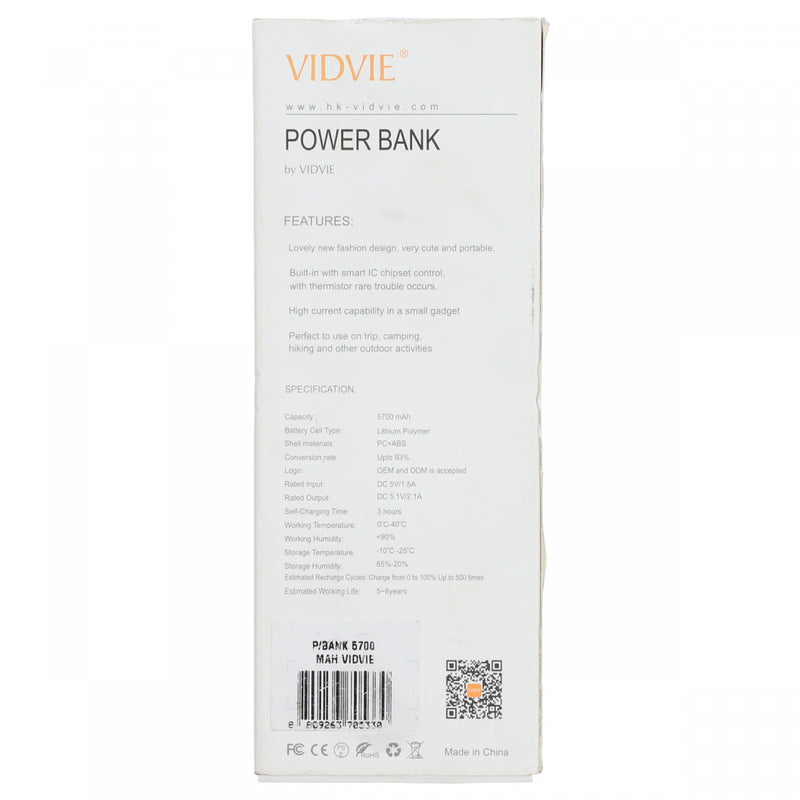 Vidvie 5700 mAh Pb705 Power Bank WhiteOrange - HKarim Buksh