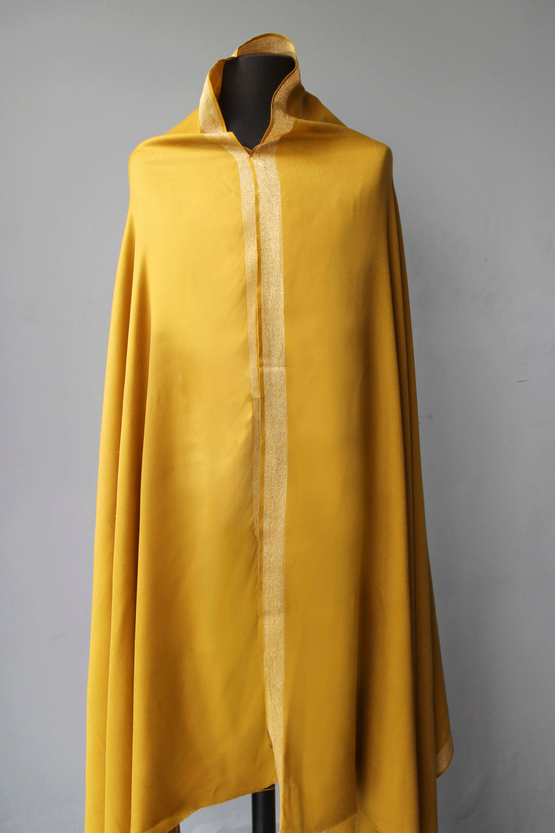 Women Golden Patti Zari Border Pashmina Shawl - HKarim Buksh