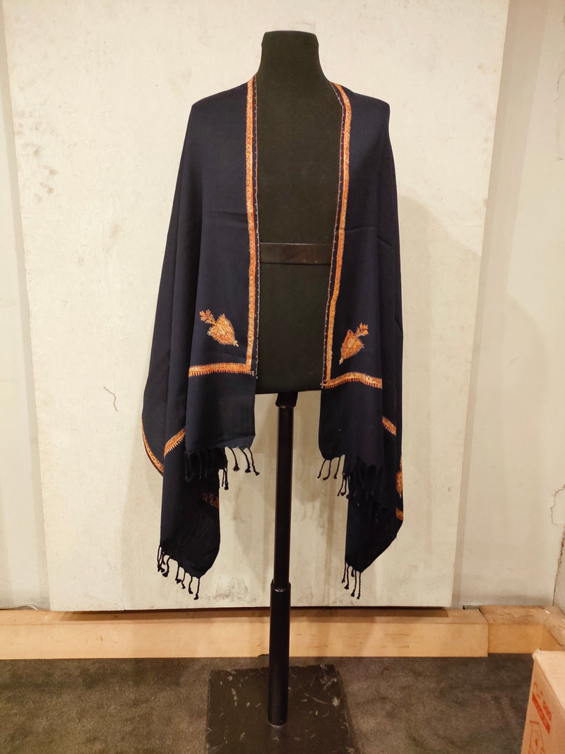 Women's Plain Kashmiri Kingri with Sozani Hand- Embroidery Stoller - HKarim Buksh