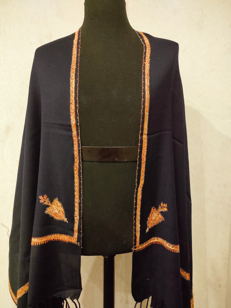 Women's Plain Kashmiri Kingri with Sozani Hand- Embroidery Stoller - HKarim Buksh