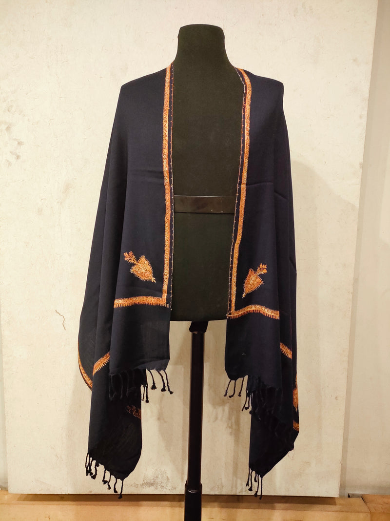 Women's Plain Kashmiri Kingri with Sozani Hand- Embroidery Stoller - HKarim Buksh