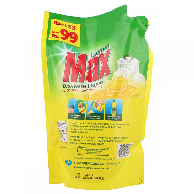 Lemon Max Dish Wash Liquid With Real Lemon Juice 450ml - HKarim Buksh