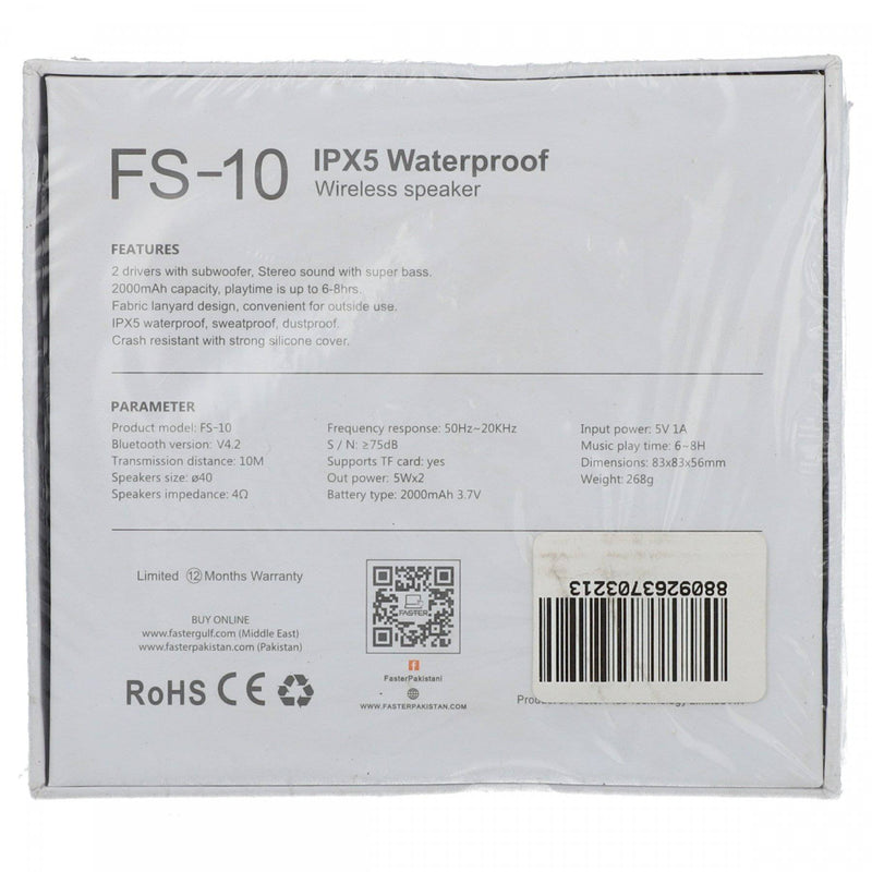 Faster Off Road IPX 5 Waterproof Wireless Speaker FS- 10 Black - HKarim Buksh