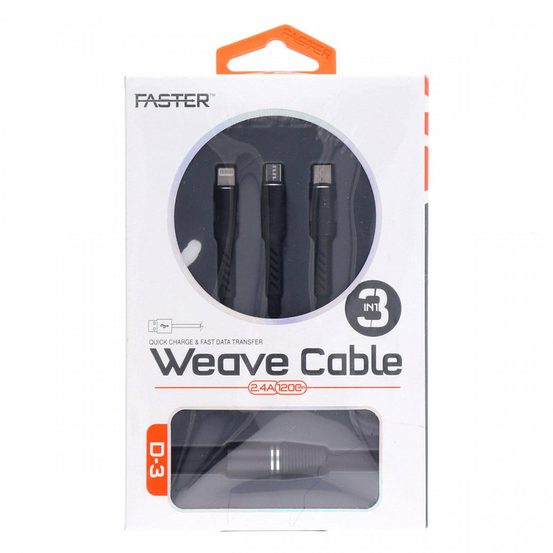 Faster Weave Cable Quick Charge & Fast Data Transfer 1200mm D-3 Black - HKarim Buksh