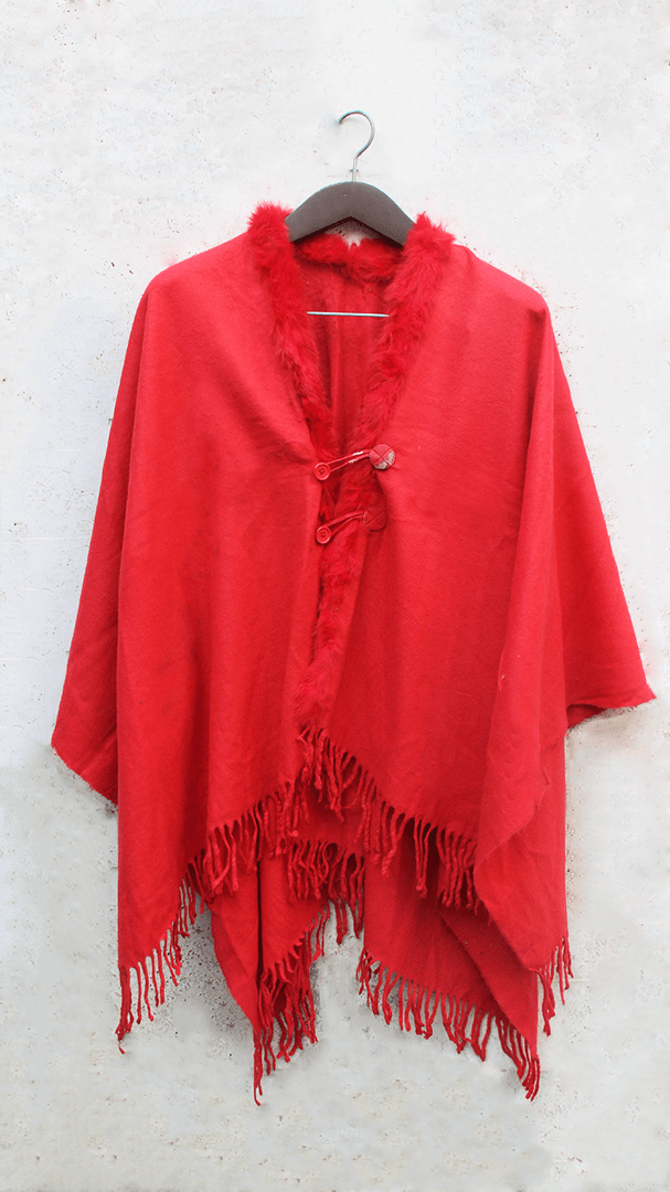 Fur Cape Shawl - Red - HKarim Buksh