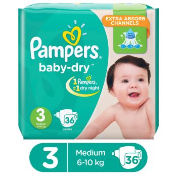 Pampers Baby Dry Diapers Medium Size 3 (36 Count) - HKarim Buksh