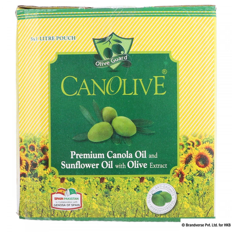Olive Guard Canolive Premium Canola Oil, Sunflower Oil with Oilve Extract 1 litre X 5 Pouch - HKarim Buksh