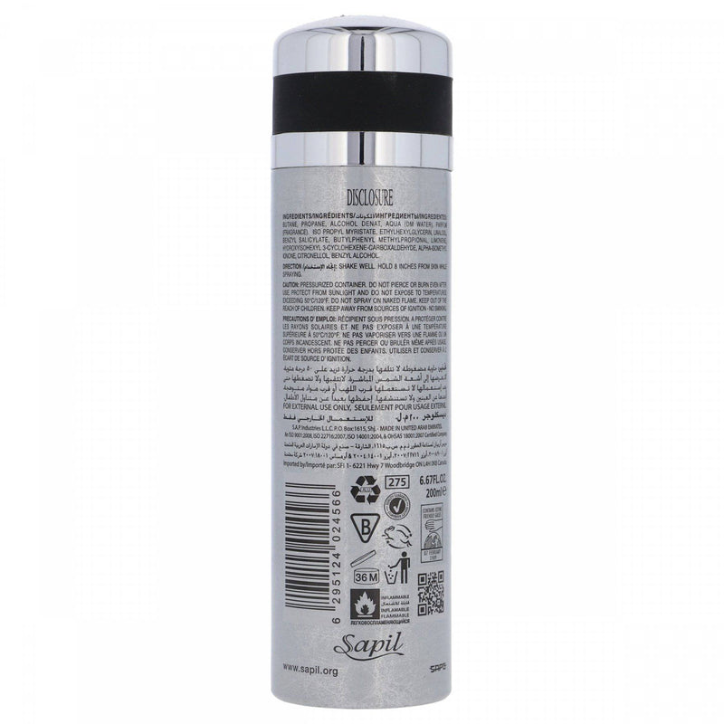 Sapil Disclosure For Men Perfumed Deodorant 200ml - HKarim Buksh