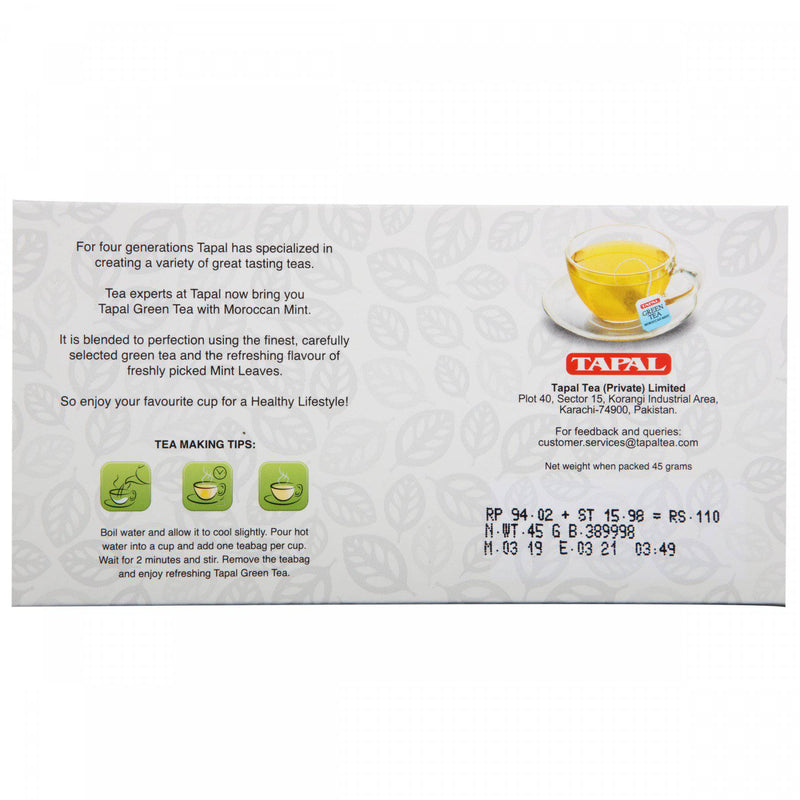 Tapal Green Tea Moroccan Mint 30 Tea Bags - HKarim Buksh